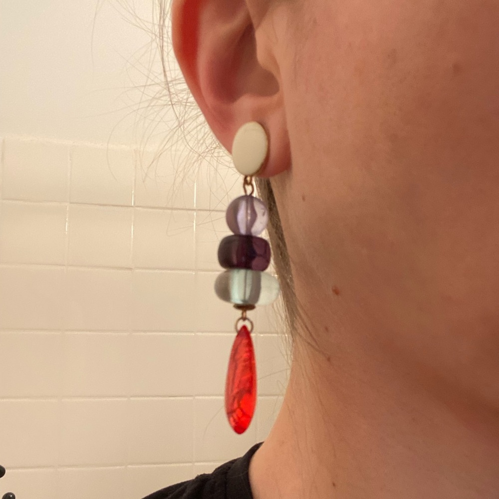 Multicolor 80s Style Geometric Dangle Earrings - image 1